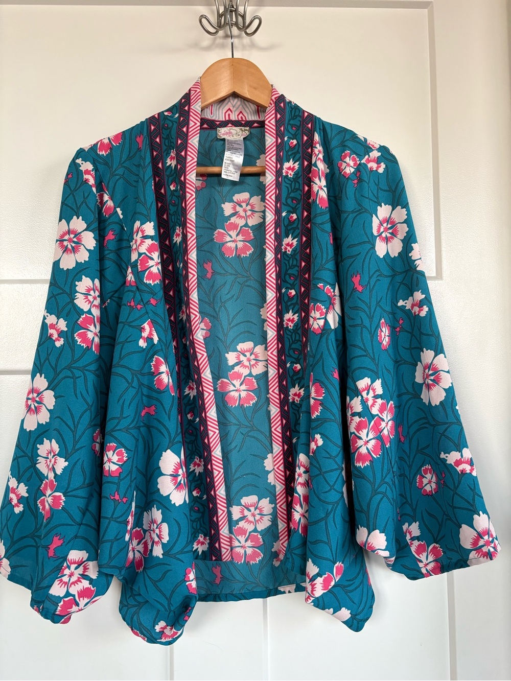 Free People Ocean Combo Floral print Kona Kimono Cardigan Top -One Size
